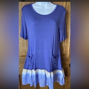 Logo by Lori Goldstein Tunic Top Small Purple with Sheer Detail On Trim/Ruffle